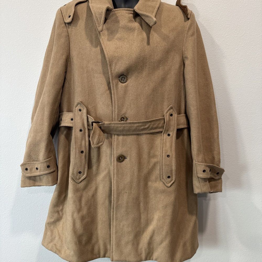 Europe Craft Trench Coat Mens 40 Camel‎ Wool Linen Blend Made in Italy Belted